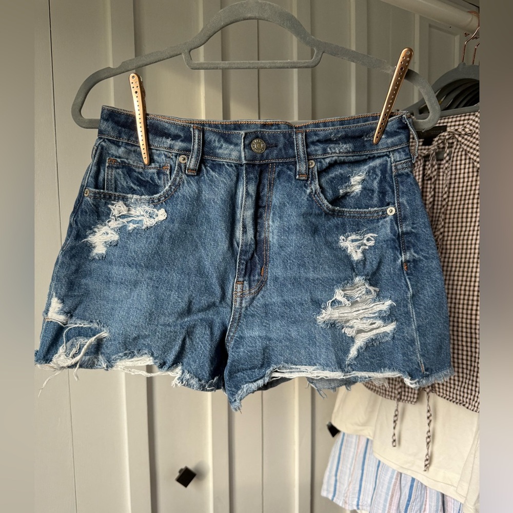 American Eagle Outfitters Blue Distressed Jean Shorts